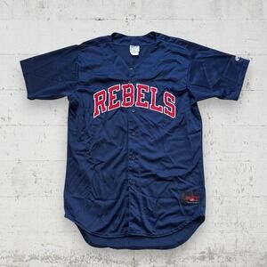 Vintage Rawlings Rebels Baseball Jersey L Ole Miss Blue Red